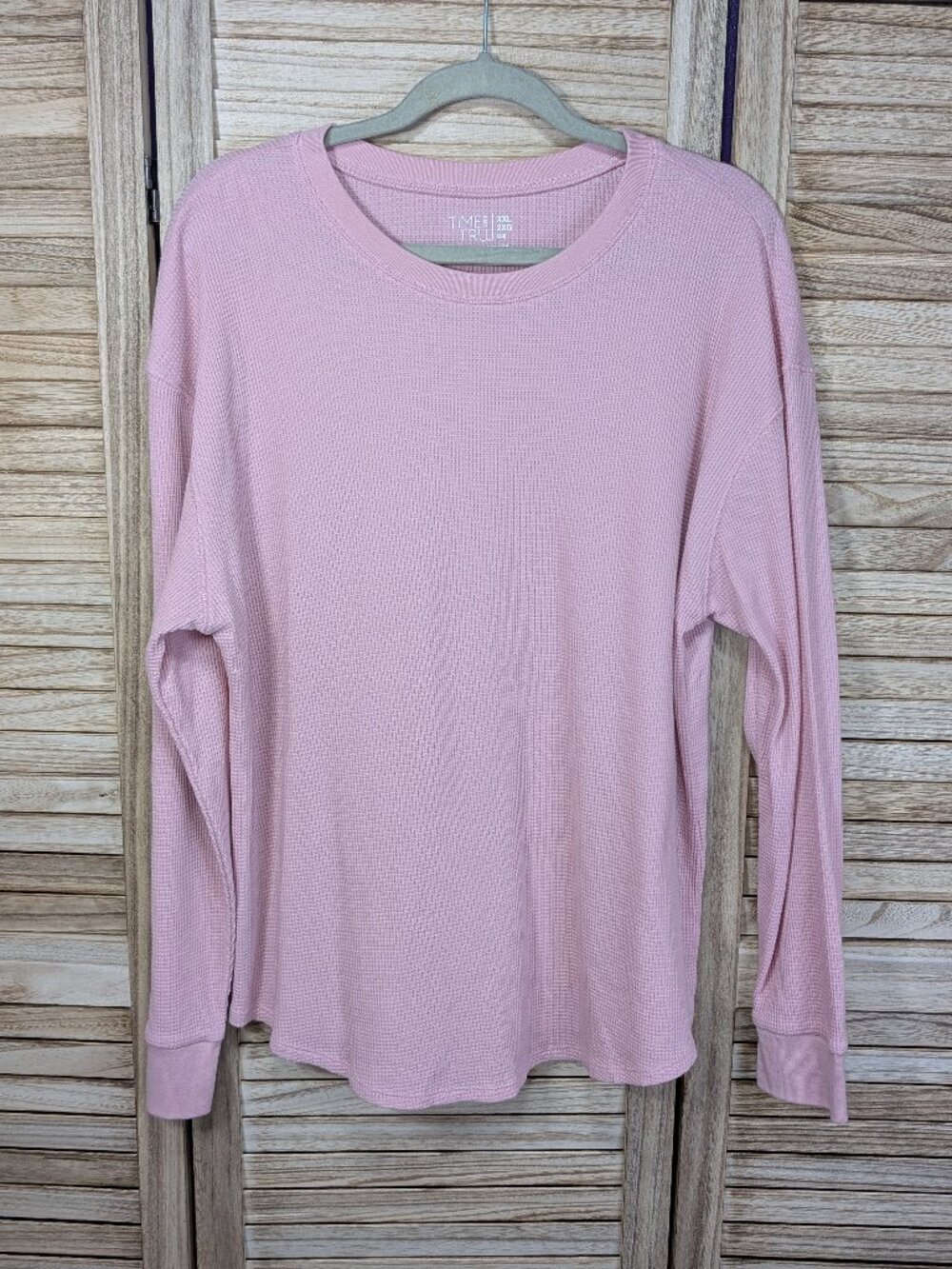 Time and Tru Light Pink Waffle Knit Long Sleeve Top Size XXL
